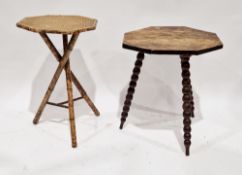 Three side tables including a 19th century pine-topped circular pedestal table raised on three