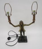 In the manner of Bill Huebbe, two branch table lamp in the form of a monkey, 45cm high