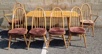 Ercol light elm and beech Windsor dining table, model no.382, 153cm long x 76cm wide x 72cm high and