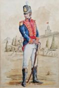 Attributed to Peter Harris MBE (1934-2009) Watercolour Study of a major in the Royal Artillery 1813,