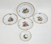 Three late 19th century Meissen (outside decorated) small plates and an ozier-moulded dinner plate