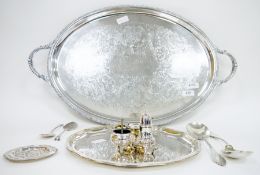 Collection of white metal and silver plate including white metal pin tray with embossed decoration