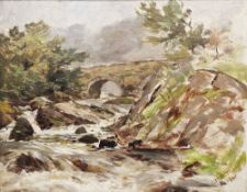 Francis Abel William Taylor Armstrong (1849-1920) Oil on board River scene with bridge, signed and