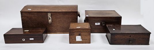 Collection of five boxes including 19th century mahogany and cross-banded sewing work box, 19th