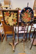 Two 19th century mahogany polescreens, the first with shield-shaped cockatoo patterned woolwork