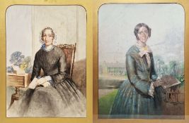 19th century British School. Watercolour on paper A pair of three-quarter length portraits of Mrs