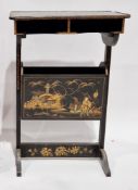 Early 20th century ebonised side table with two compartments for books over a swing magazine rack,