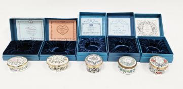 Five Halcyon Days 'Bilston and Battersea Enamels' Valentine Day pill boxes produced for the years