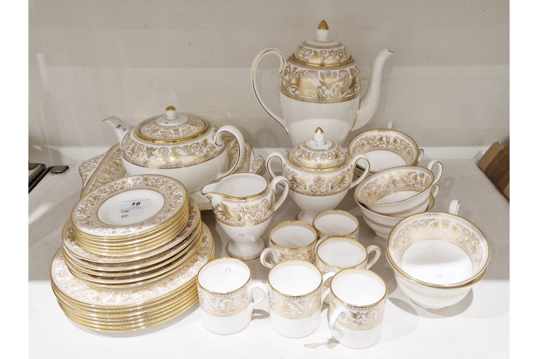 Wedgwood bone china 'Gold Florentine' pattern part tea and coffee service, printed gold marks, - Image 1 of 3
