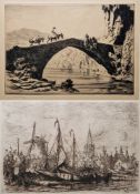 Lionel Lindsay (1874-1961) Etching with drypoint on paper 'A bridge Estremadura, 1926', signed in