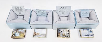 Four Halcyon Days enamel boxes, the lids all decorated with scenes from famous paintings,