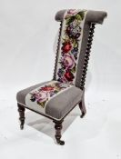 19th century walnut framed prie-dieu chair, the upholstered back and seat with a floral patterned