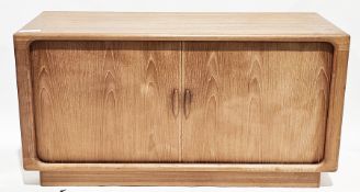 Mid century Dyrlund of Denmark teak sideboard having two tambour-fronted doors opening to reveal