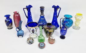 Coloured glassware including: a late 19th century Bohemian blue and white overlay enamelled