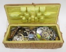 Wicker basket containing a large collection of mainly contemporary costume jewellery pendants