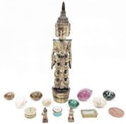Mixed lot of collectables including five polished stone eggs including malachite, gilt metal trinket