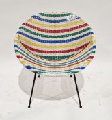 Mid century retro Sputnik chair with multi-coloured plastic woven seat and back, raised on slender
