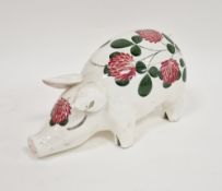 Wemyss Plichta pottery pig-shaped hat pin box and cover, early to mid 20th century printed grey