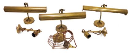 LOT WITHDRAWN; Three brass wall mounted gallery picture lights by Mullan Lighting, each 36cm long