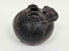 Cambodian (Khmer) pottery globular jar, probably 13th century, with elephant head terminal and lug