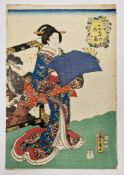Three Japanese woodblock prints on paper Edo-Meiji Comprising: Utagawa Kunisada, Spring Shoots II,