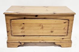 Modern pine blanket box raised on bracket feet, 91cm long x 45cm deep x 51cm high