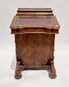 Victorian walnut inlaid davenport, the upper section with pierced gilt metal gallery rail opening to