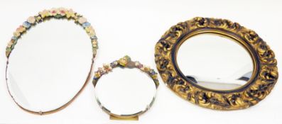 Mid century barbola style easel back circular mirror with bevelled edge, 25cm high, barbola style