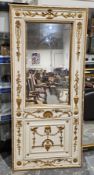 Modern French style mirror, the wide frame painted white with moulded detail of urns and flowers