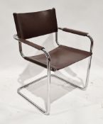 Brown leather and tubular chrome framed cantilever chair, 61cm wide x 55cm deep x 83cm high