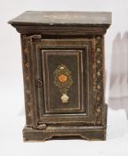 Late 19th/early 20th century green painted pot cupboard with further painted floral still lifes to