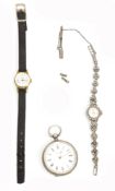 Early 20th century white metal cased Swiss fob watch by L'Excelsor, the enamel dial having Roman