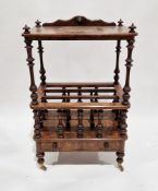 Victorian figured walnut canterbury whatnot with turned spindle supports, the canterbury with