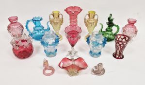 Collection of cranberry and coloured glassware, including: Victorian posy vases, various items of