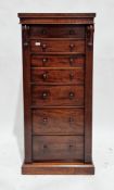 Victorian rosewood secretaire Wellington chest, the top with moulded edge above twin foliate