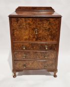 Early 20th century walnut and burr walnut tallboy comprising pair cupboard doors over three long