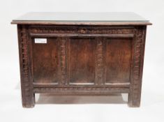 18th century oak coffer, the plain hinged top opening to an open space, the three-panel front with