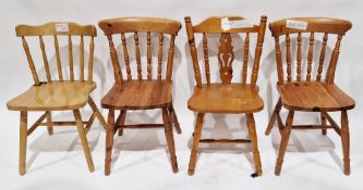 Pair of modern pine lath back kitchen chairs, another pine kitchen chair and a beechwood kitchen