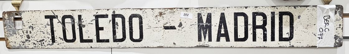 Mid century metal Spanish railway sign ' Toledo - Madrid ', 100cm long