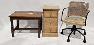 Collection of three items of furniture including an elm-topped rectangular coffee table, 67cm long x