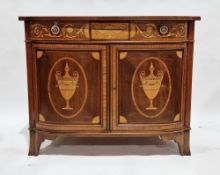 Early 20th century mahogany marquetry inlaid side cabinet by Waring & Gillow of bowfronted form,