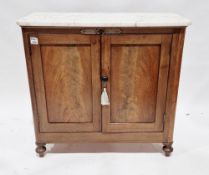 19th century French marble topped mahogany cupboard with rounded corners and gilt metal mounts,