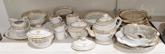Composite Coalport and English porcelain white and gilt spirally-moulded part tea and coffee-