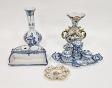 Various items of late 19th/early 20th century Dutch Delft and French faience, including a rocaille