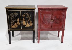 Two modern Japanese-style side cabinets, one with a black ground and chinoiserie-style decoration,