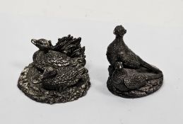 Country Artists Langford contemporary sterling silver filled model of two ducks, 6cm diameter