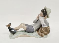 Lladro porcelain figure ‘ Bird watcher ‘, model no. 4730, 24cm long Condition Report Good overall