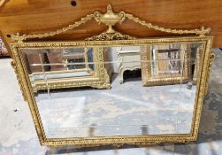 Modern gilt framed rectangular mirror in the Regency manner, with urn and acanthus leaf cresting,