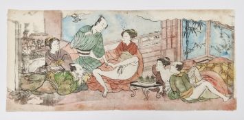 Three Japanese Meiji Shunga woodblock erotic prints, on paper 32cm x 13cm (3) unframed
