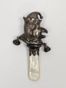 George V silver baby's rattle in the form of Mr Punch, Birmingham 1909, W H Collins Co, with